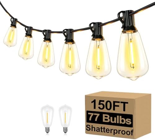 Brightever 150FT Outdoor String Lights 77 Bulbs, Waterproof Patio Lights by Brightever