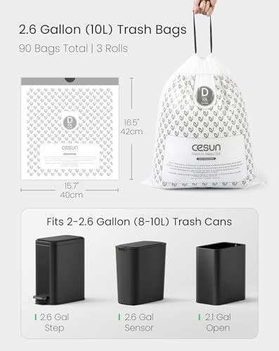 Cesun Code D Pre Cut Drawstring Trash Bags 90 Count, 2.6 Gallon / 10 Liter - Image 2