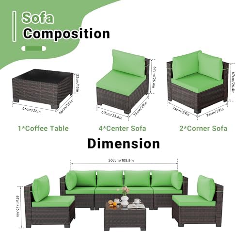 LEVELEVE 7 Pieces Outdoor Patio Furniture Sets,Rattan Conversation Sectional Set,Manual Weaving Wicker Patio Sofa with Tea Table - Image 6