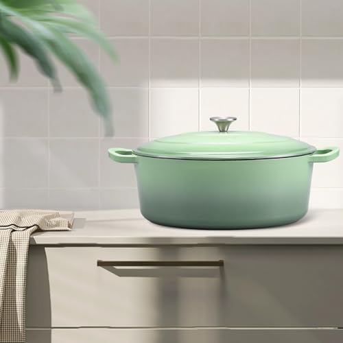 Leonyo 5-Quart Cast Iron Oval Dutch Oven Pot with Lid, Pistachio Green - Image 7