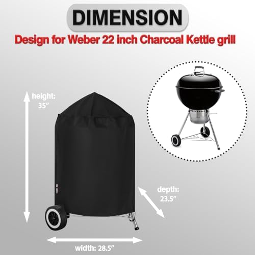 Grill Cover for Weber Kettle Charcoal 22 Inch, Heavy Duty Waterproof BBQ Grill Covers Fade Resistant - Image 2