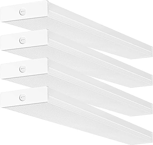 hykolity 4 Pack 4FT LED Wraparound Light 40W 4 Foot LED Shop Lights for Garage, [2-lamp 32W Fluorescent Equiv.] 4400lm 4000K Wrap Light, Flushmount Office Ceiling Light Fixture ETL Listed by hykolity