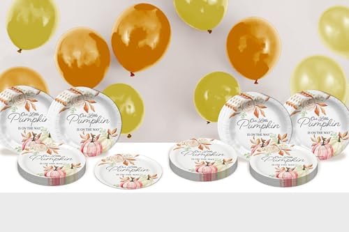 Birthday Galore Little Pumpkin On The Way Girl Baby Shower - 32 Piece Disposable Party Supplies - Fall Baby Shower Decorations - Round Party Plates - Large 9" Paper Plates In Bulk - Image 3