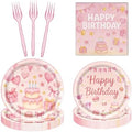 65Pcs Pink happy birthday cake plate napkin, girl birthday party theme by Exquisitehighqualitypartydecorationstomeetyoureveryneed%EF%BC%81
