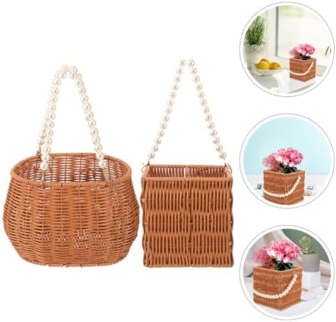 2 Pcs Oval Simulation Rattan Baskets with Handle for Flowers - Image 7