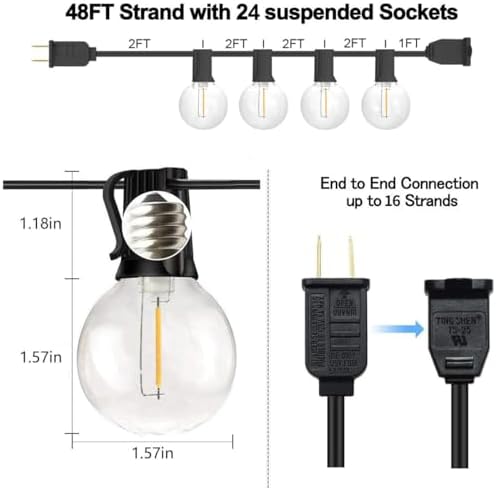 SUNTHIN 48FT Outdoor String Lights with 25 G40 LED Bulbs (1 Spare) - Image 3