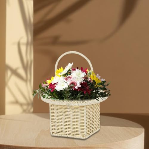 Storage Basket Organizer for Dining Table with Handle Multifunctional Picnic Basket, Beige Round - Image 5