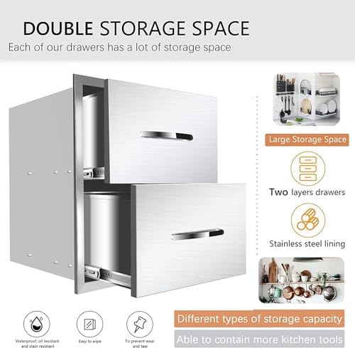 Outdoor Kitchen Drawers, Triple BBQ Drawers Stainless Steel Built-in Drawer For Outdoor Kitchen Island, Patio Grill Station,Double Drawers - Image 6
