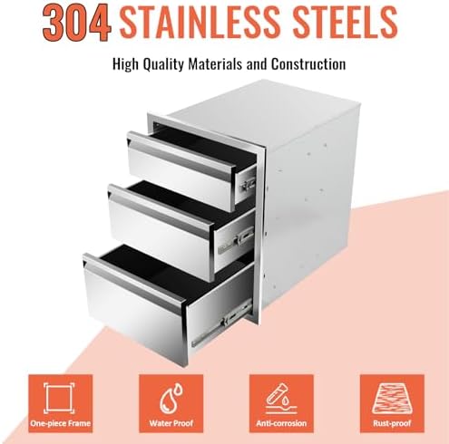 Outdoor Kitchen Drawers Stainless Steel Triple BBQ Drawers Built-in Drawer 18" W x 21" H x 23" D for Outdoor Kitchen Island Patio Grill Station - Image 3