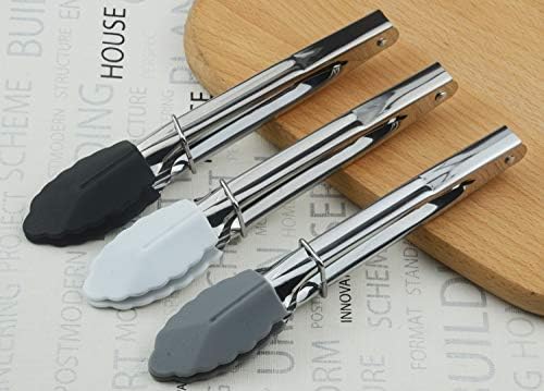 HINMAY 7-Inch Mini Tongs with Silicone Tips, Set of 3 (Black White Gray) - Image 4