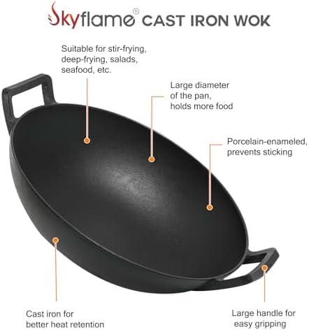 Charkettle 14" Cast Iron Wok with Handles for Gourmet BBQ System Grill - Image 5
