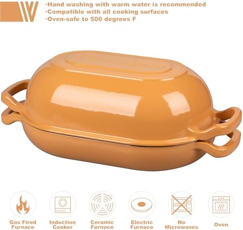 VORRINGARD Enameled Cast Iron Sourdough Bread Oven, Dutch Oven, Loaf Cast Iron Bread Pan for Homemade Bread Baking, Meatloaf Pan with Lid, 5QT, Yellow - Image 3