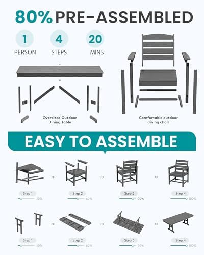 SERWALL Patio HDPE Dining Chairs Set of 2 with Arms, Grey - Image 4