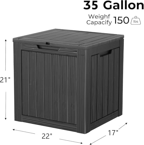 Outdoor Storage Box, 35 Gallon Waterproof Deck Box, Quick Snap-Lock Resin Cabinet for Seat Pillows, Patio Blankets, Lockable End Table Beverage Stand, Apartment Deck, Black - Image 2