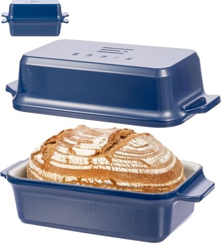 Enameled Cast Iron Dutch Oven for Bread Baking, 9×5 Dutch Oven Pot with Lid, 2 in 1 Sourdough Bread Pans for Baking with Lid, Roasting & Braising, Easy Release, Oven & Induction Safe (4.2 QT,Blue) by RYEDE