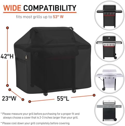 Arcedo Outdoor BBQ Grill Cover 55 Inch Compatible with Weber, Black - Image 2