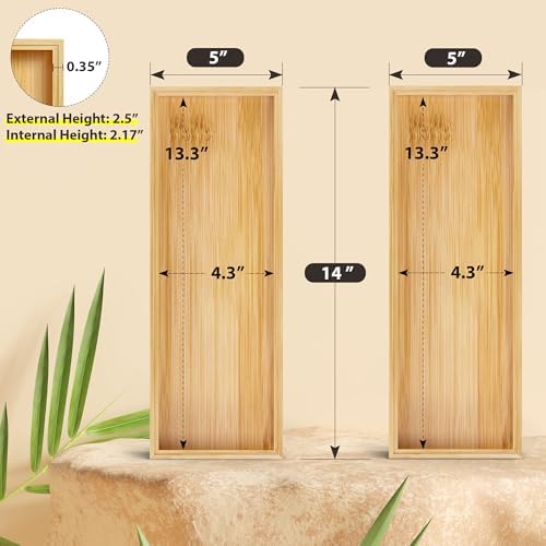 Bamboo Kitchen Drawer Organizer, Deep 2-Pack, 14" x 5" x 2.5" - Image 2