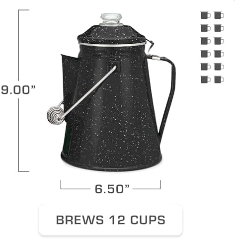 COLETTI Classic Enamel Set Coffee Percolator & Mugs — The Most Nostalgic Camping Coffee Pot, Now Modernized [Black Enamel, 12 Cup Percolator Coffee Pot & Set of 4 Mugs] - Image 4