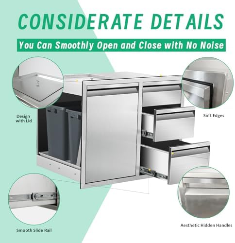 Outdoor Kitchen Door Drawer Combo Cabinet, 28"x22"x19.5" Left Trash Drawer Combo Cabinet & Built-in Triple Drawers for Patio Grill Station, Outdoor Kitchen Island (Drawer and Left Trash Drawer Combo) - Image 4