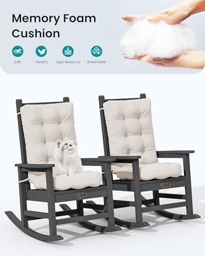 SERWALL HDPE Outdoor Rocking Chair Cushion Set of 4, Beige - Image 5