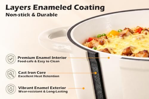 Leonyo 4-Quart Enameled Cast Iron Dutch Oven Pot with Lid, Light Sandalwood - Image 3