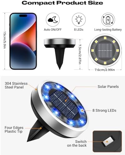btfarm 16 Pack Solar Lights Outdoor Waterproof, 8 LED Solar Ground Lights - Image 6