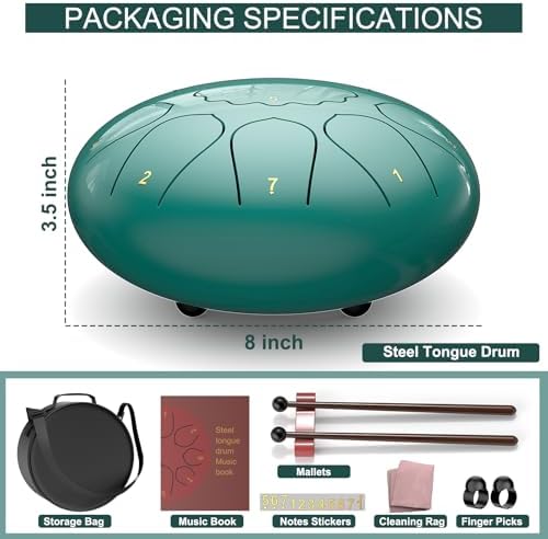 Rain Drum for Outside Garden, 8 Inches 11 Notes Steel Tongue Drum, Waterproof Meditation Rain Chime, Musical Instruments for Adult Gift with Bag, Music Book, Mallets (Lake Blue) - Image 3