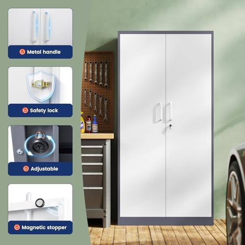 Yizosh Metal Storage Cabinet with 2 Locking Doors and 5 Adjustable Shelves, 72" Garage Storage Cabinet Steel Lockable for Office,Home,Garage - Image 4