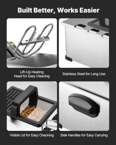 VEVOR Commercial Deep Fryer, Stainless Steel Countertop Fryer with Baskets & Lids, Temp Control, Overheat Protection, for Commercial Restaurant, Single Fryer-9.5Qt - Image 6