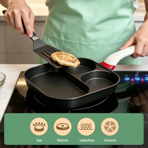 Egg Pan, 3 in 1 Breakfast Skillet with Divided Sections for Eggs - Image 3