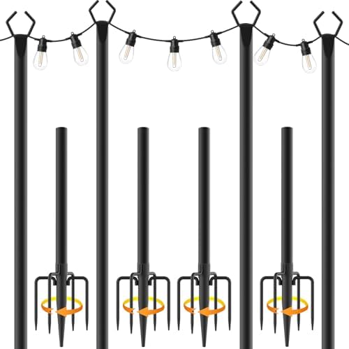 AILBTON 10Ft String Light Poles 4 Pack,Light Poles for Outside Lights,Outdoor with Fence Brackets Hanging Lights,Metal Stand Deck Patio Backyard by AILBTON