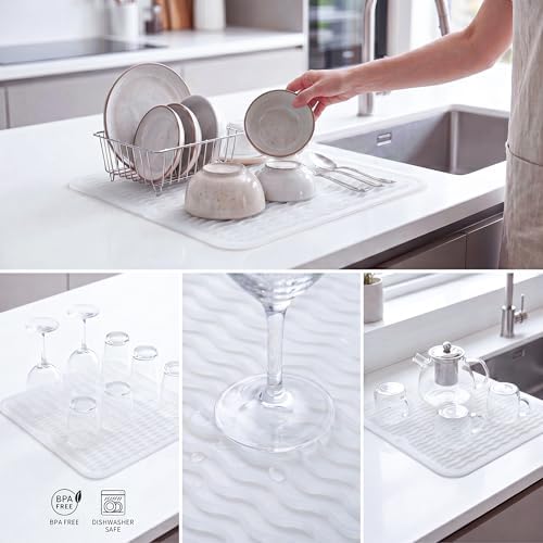 MicoYang Silicone Dish Drying Mat for Multiple Usage,Easy clean,Eco-friendly,Heat-resistant Silicone Mat for Kitchen Counter or Sink,Refrigerator or Drawer liner Translucent M 12 inches x 12 inches - Image 4