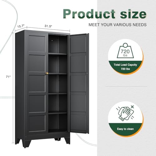 Letaya 71" H Metal Storage Cabinet with 2 Doors and 4 Shelves,Tall Kitchen Pantry Cabinets,Utility Pantry Organizers for Cupboard/Dining/Bathroom/Home Office/Garage (Black, 71" H x 16" D x 32" W) - Image 2