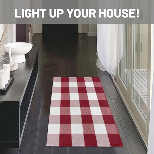 IOHOUZE Christmas Buffalo Plaid Door Mat 2x3, Washable, Red White - Image 3