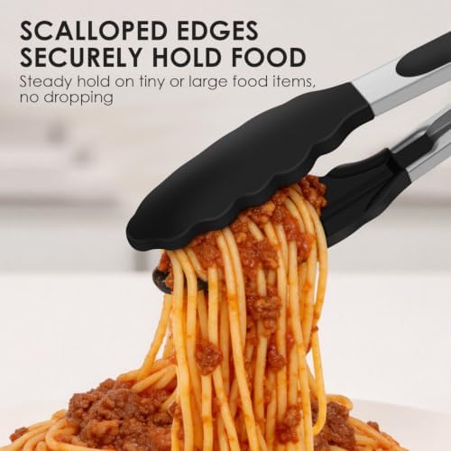 HOTEC Stainless Steel Kitchen Tongs with Silicone Tips, Set of 2-9" and 12" - Image 6