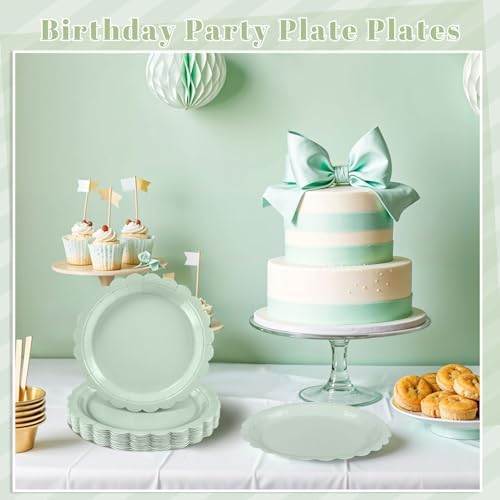 NatNarr 30 Pcs Sage Green Paper Plates 9 Inch Disposable Scalloped Wedding Plates Cute Dessert Cake Plate Party Dinner Plate for Bridal Baby Shower Engagement Reception Birthday (Pack of 3) - Image 6