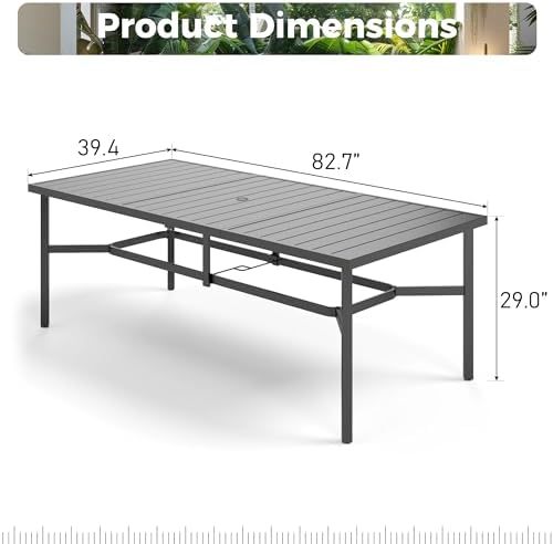 MIXPATIO Outdoor Dining Table for 8, Black Metal Table w/Umbrella Hole - Image 2