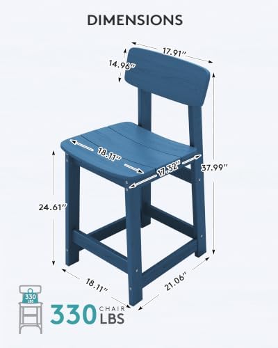 SERWALL Outdoor HDPE Counter-Height Bar Stools Set of 2, Blue - Image 3