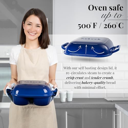 QuadPro Enamelled Cast Iron Bread Loaf Pot – Dutch Oven for Sourdough Bread Baking – 500°F Oven Safe Non Stick Bread Pot – 4 Round Loaf Spaces (4.90-inch Diameter), Dark Blue – by Nuovva - Image 4