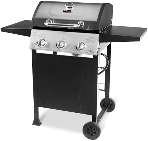 Grill Boss 3 Burner Propane Gas Grill, Portable BBQ, Lid, Wheels & Shelves by GrillBoss