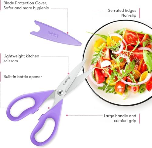 iBayam Pastel Kitchen Scissors All Purpose Heavy Duty & Cover, Pink/Purple - Image 2