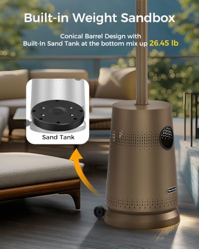 50,000 BTU Patio Heater for Outdoor Use, Portable Propane Patio Heater with Wheels, Stainless Steel Burner for Porch, Deck, Garden, Commercial (Brown) - Image 6