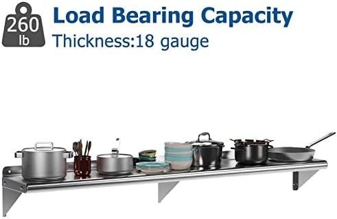 Garvee 12 in x 72 in Stainless Steel Shelf NSF Certified Appliance & Equipment Metal Shelving Mount Shelf with Backsplash for Kitchen, Restaurant, Garage, Laundry, Utility Room - Image 5