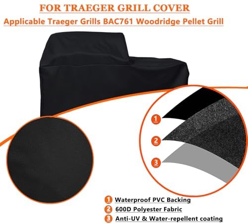 Grill Cover for Traeger Grills BAC761 Woodridge Pellet Grill and Smoker TFB86MLH All Weather 600D Waterproof Grill Cover,Traeger Woodridge Cover - Image 2
