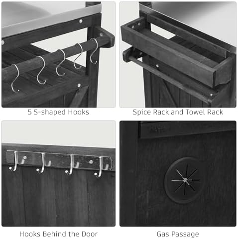 53.3" Outdoor Kitchen Island with Raised Shelf and Stainless Top, Black - Image 6