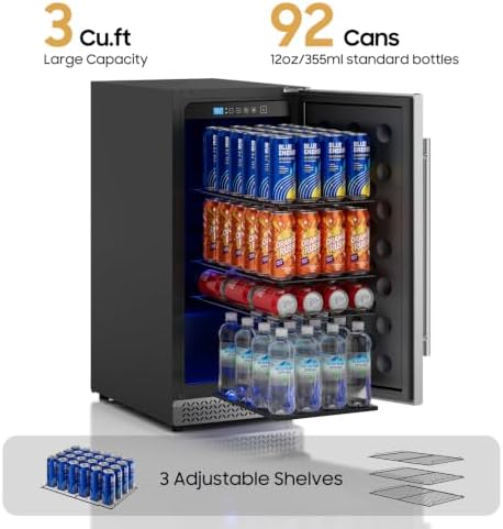 15 Inch Outdoor Fridge, 92 Cans Beverage Refrigerator with Stainless Steel Door Built-In or Freestanding, Outdoor Refrigerator for Patio & Waterproof for Soda Beer Wine-Kitchen Bar Office - Image 2