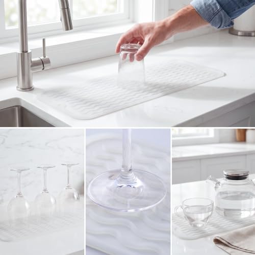 MicoYang Silicone Dish Drying Mat for Multiple Usage,Easy clean,Eco-friendly,Heat-resistant Silicone Mat for Kitchen Counter,Sink,Bar,Bottle,or Cup Translucent M 17 inches x 6 inches - Image 4