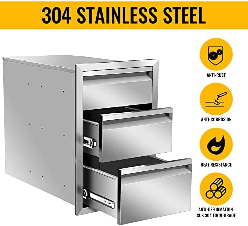 Outdoor Kitchen Drawers, 14Wx21Hx23D Inch Stainless Steel Triple Access Drawer with Hidden Handle, Flush Mount BBQ Drawers for Outdoor Kitchen, Patio Grill Station - Image 3