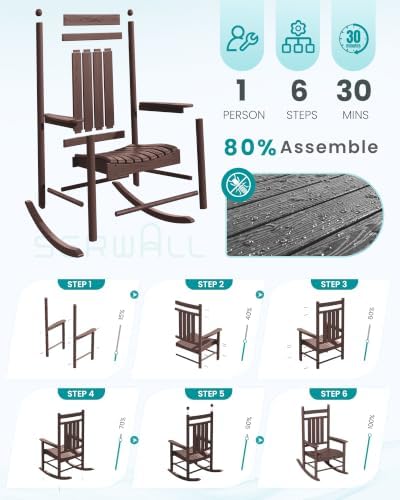 SERWALL Comfortable Outdoor Rocking Chairs Set of 3, Brown - Image 6