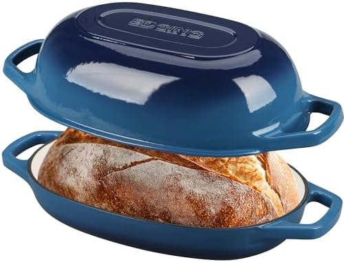 EDGING CASTING Enameled Cast Iron Oval Dutch Oven Pot with Lid, Dutch Oven for Sourdough Bread Baking, Bread Oven, Bread Dutch Oven, Oval Bread Pan, 5qt, Lake Blue - Image 3